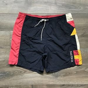 Vintage 90s Nautica Sea Voyage Multicolor Mesh Lined Swim Trunks | Men's Large